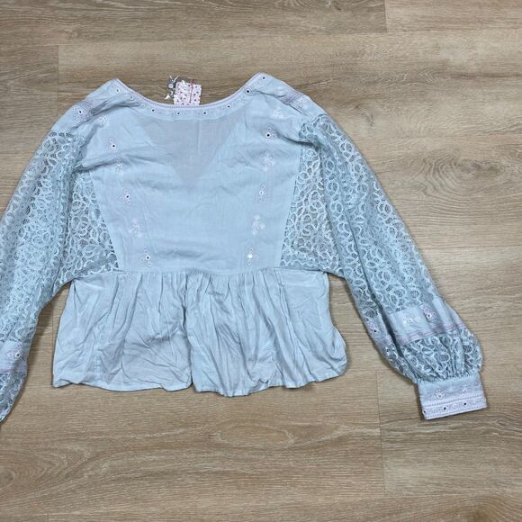 NWT Free People Boogie All Night Blouse Size L Color Blue - Picture 3 of 7